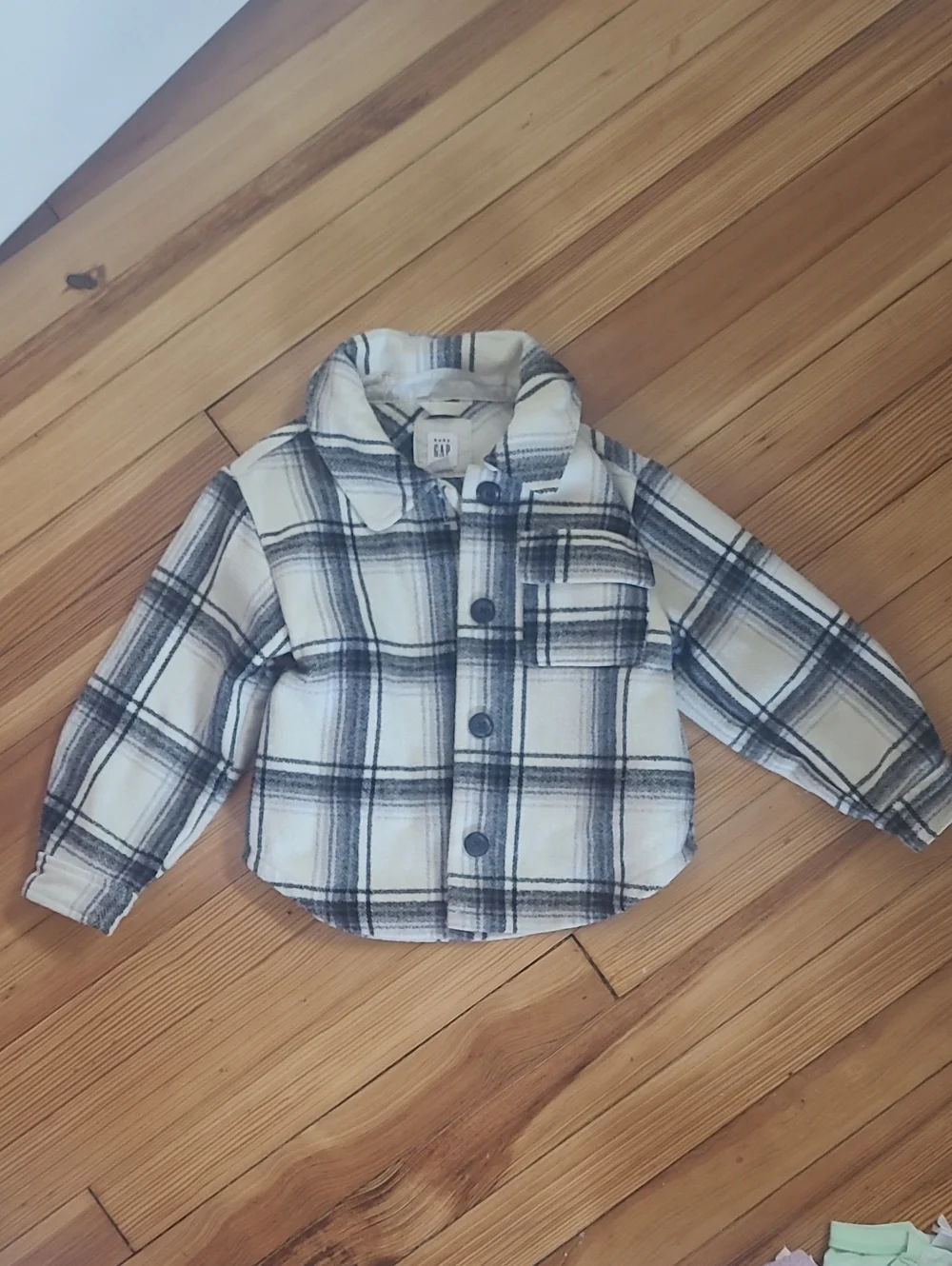 Baby Gap Kids Cream & Black Plaid Shacket Jacket, Size 4T